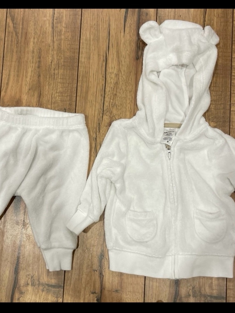 Carter's White Hooded Bear Ears Fleece Matching Set
